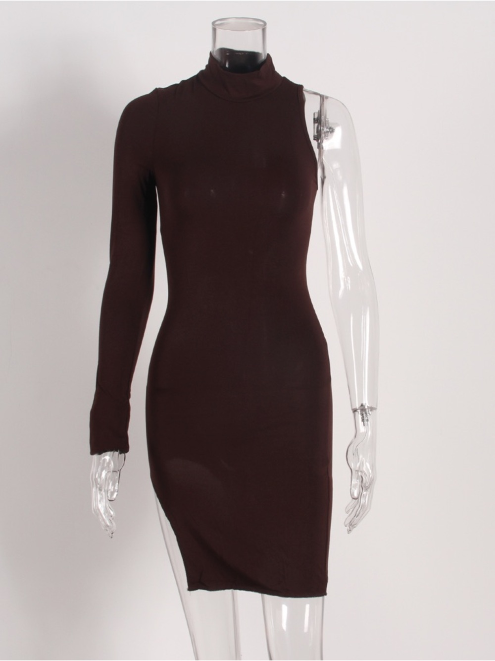 Brown One-Shoulder Asymmetric Bodycon Dress